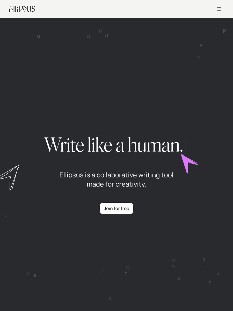 Ellipsus homepage on a tablet