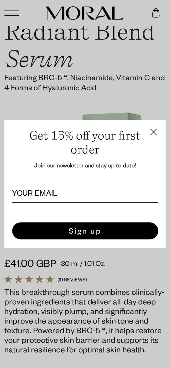 Moral Skin product section on a phone