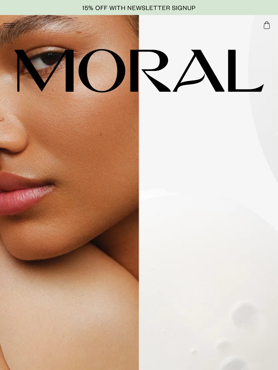 Moral Skin homepage on a tablet
